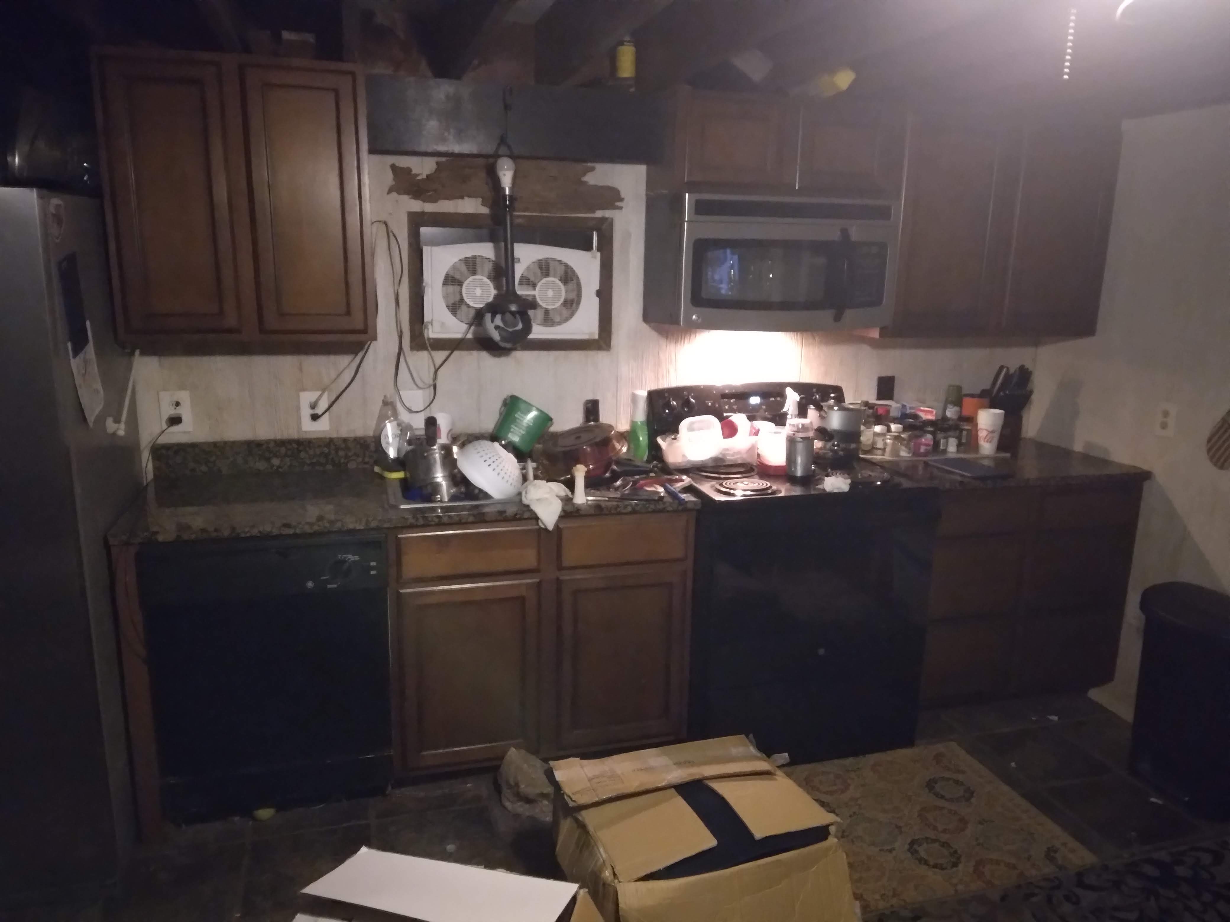 Michelle Taylor's kitchen when she moved into her Amazon shed