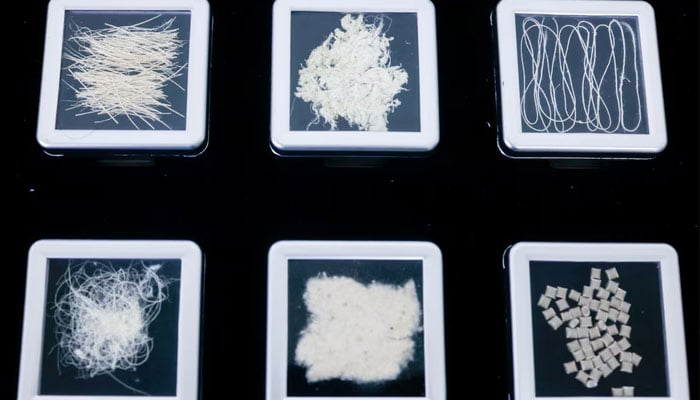 Different types of fiber and materials made from banana pseudostems are on display at Farm to Material in Changhua, Taiwan, August 21, 2025. — Reuters